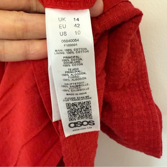 ASOS Cotton Red Babydoll Mini Dress Size 10 - Picture 6 of 6